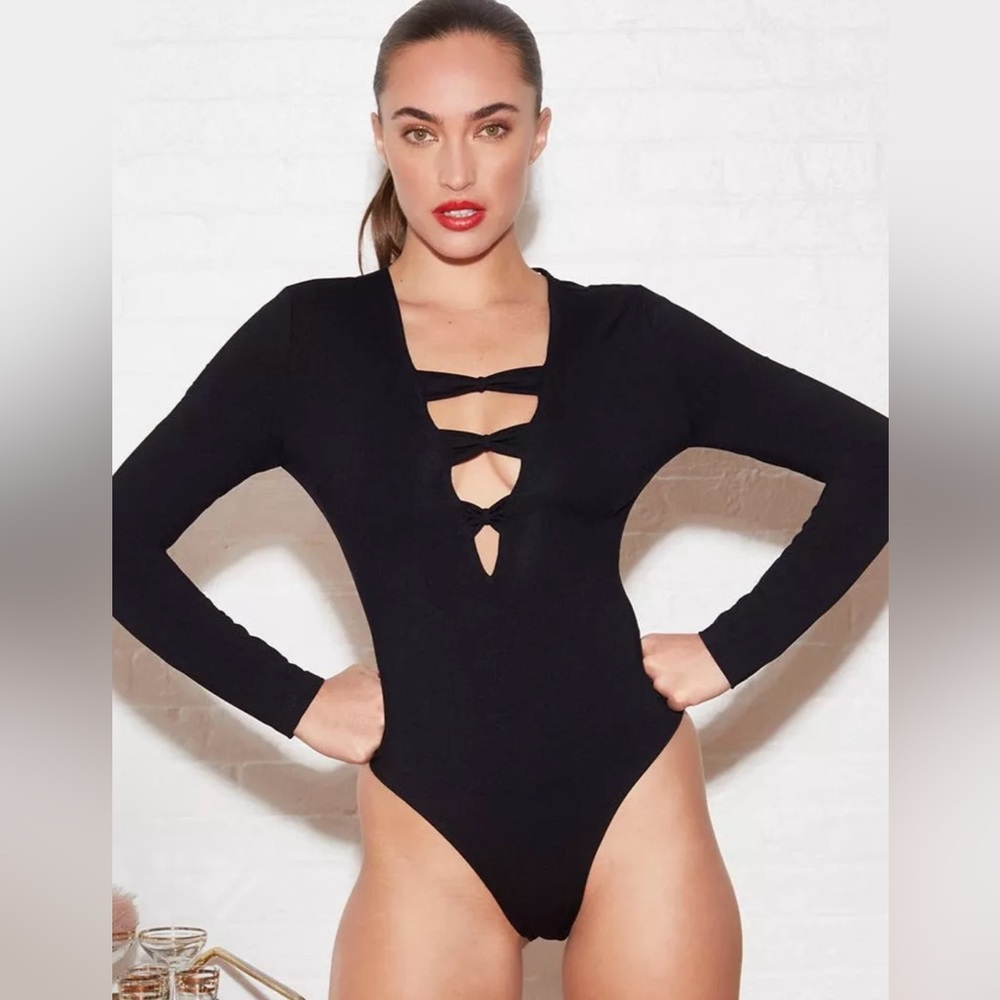 Fleur du Mal Deep V Bow Bodysuit